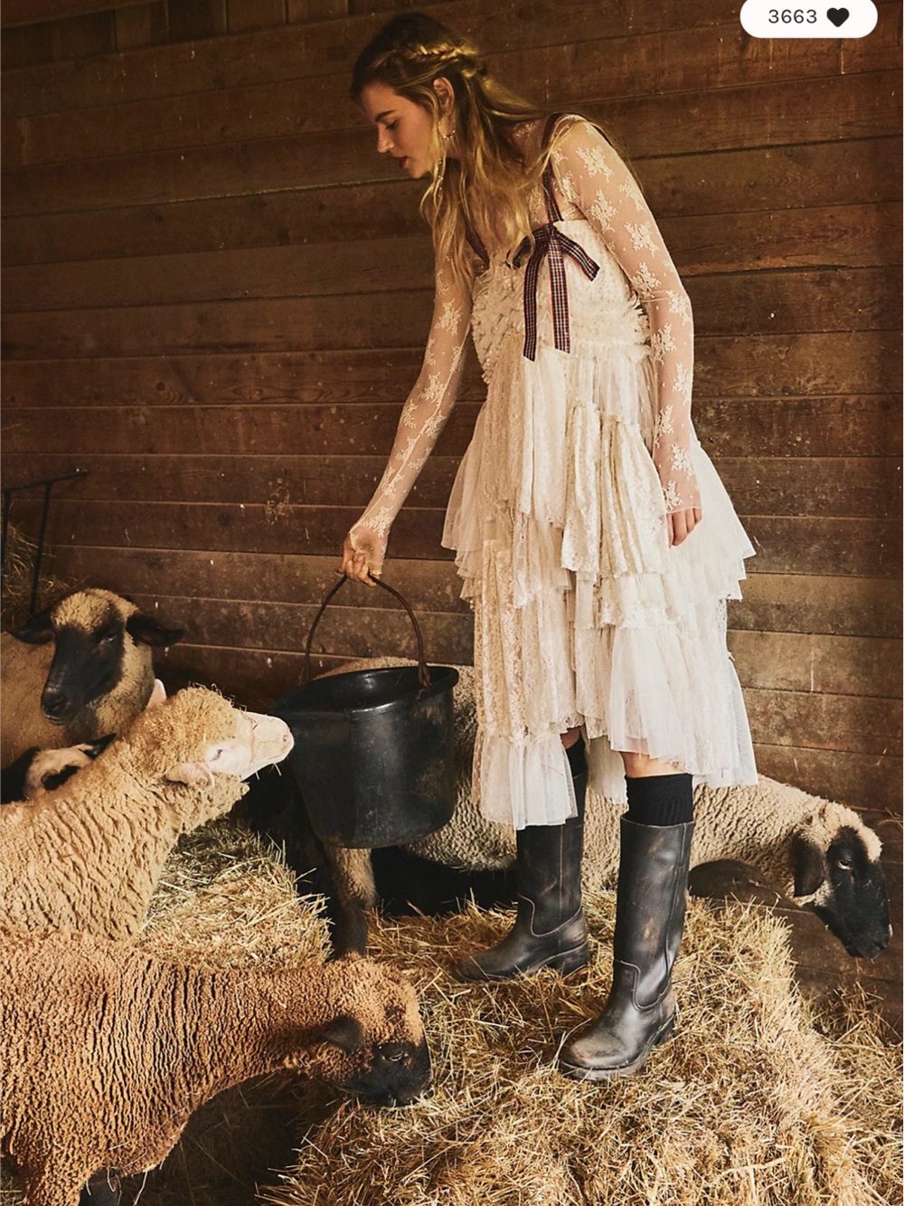 Free People Isabel Tiered Cascading Lace Chiffon Vintage Midi Dress